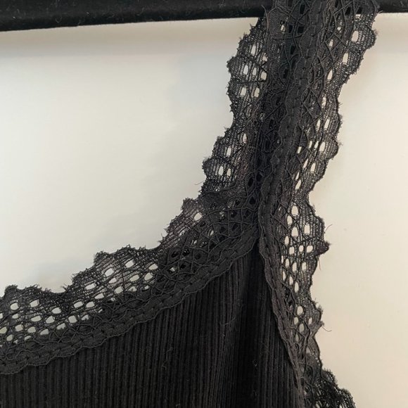 Black Bodysuit with Lace Neckline - Picture 3 of 6